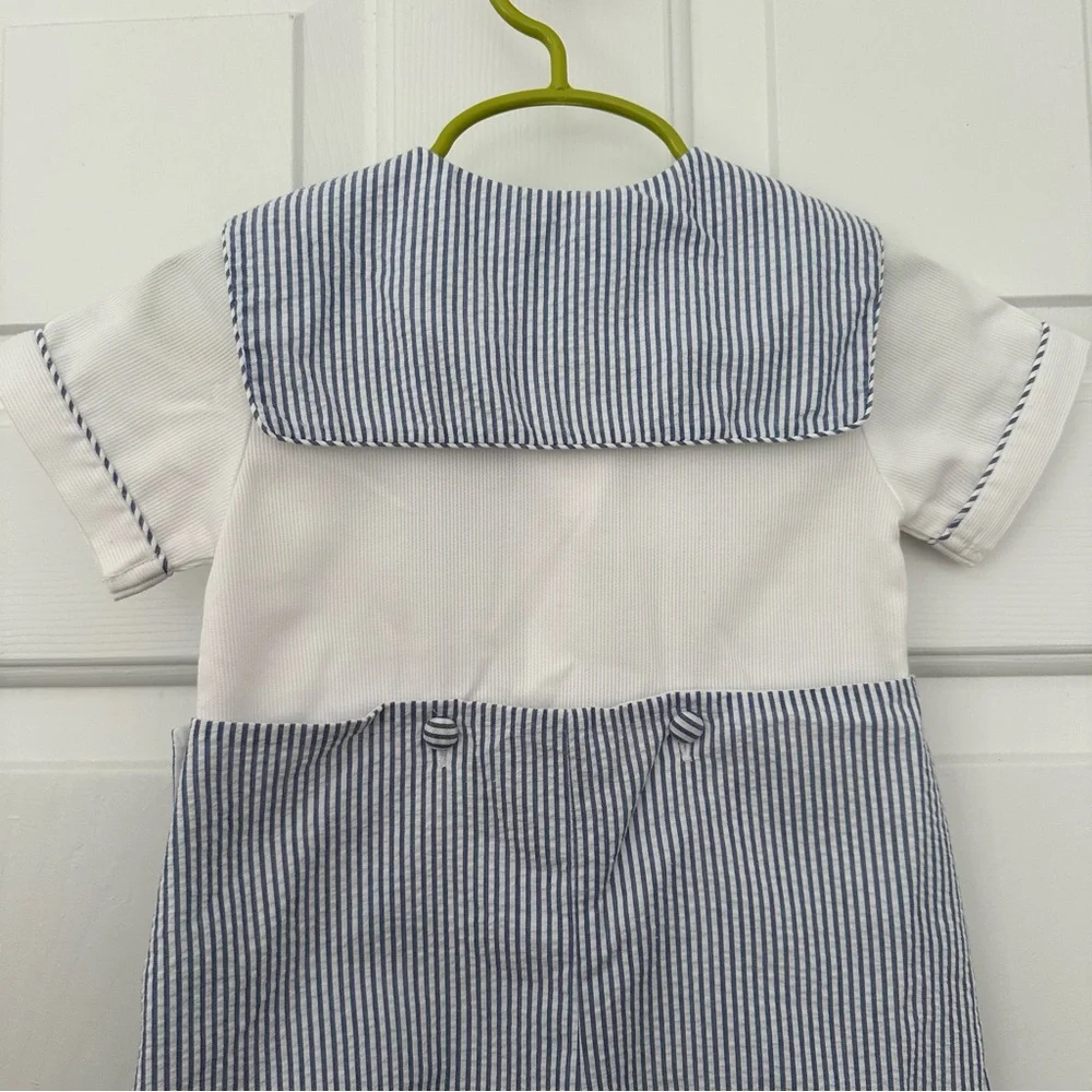Little Diamonds Nautical Sailor Baby Boys Button-In Outfit Shorts Blue Stripe